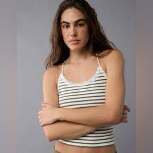 American Eagle Outfitters Olive and Cream Striped Tank